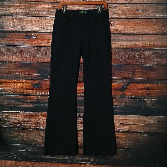 Solo Tu Jeans Size 11 30 High Rise Flare Leg Black Denim Stretch Repreve Raw Hem - Picture 2 of 8